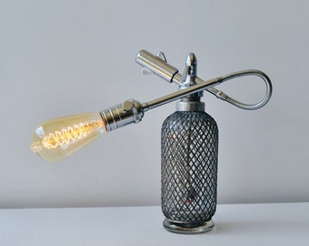 Handmade design lamp, vintage retro inspiration, made from metal mesh siphon and blown glass, original from 60s