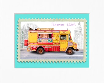 Desi Food Truck, Indian cuisine, NYC, 5"x 7" Frame, Mat included, Photographic Silver Halide composition print, Food Truck Stamp series