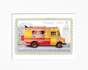 Desi Food Truck, Indian cuisine, NYC, 5"x 7" Frame, Mat included, Photographic Silver Halide composition print, Food Truck Stamp series