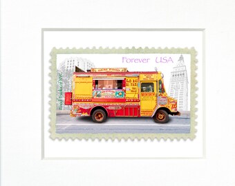 Desi Food Truck, Indian cuisine, NYC, 4"x 6" Frame, Mat included, Photographic Silver Halide composition print, Food Truck Stamp series