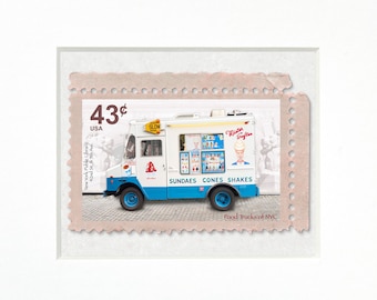 Mister Softee Ice Cream Truck, 4"x 6" Frame, Mat included, Photographic Silver Halide composition print, Food Truck Stamp series