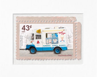 Mister Softee Ice Cream Truck, 5"x 7" Frame, Mat included, Photographic Silver Halide composition print, Food Truck Stamp series