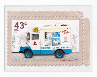 Mister Softee Ice Cream Truck, 8"x 10" Frame, Mat included, Photographic Silver Halide composition print, Food Truck Stamp series