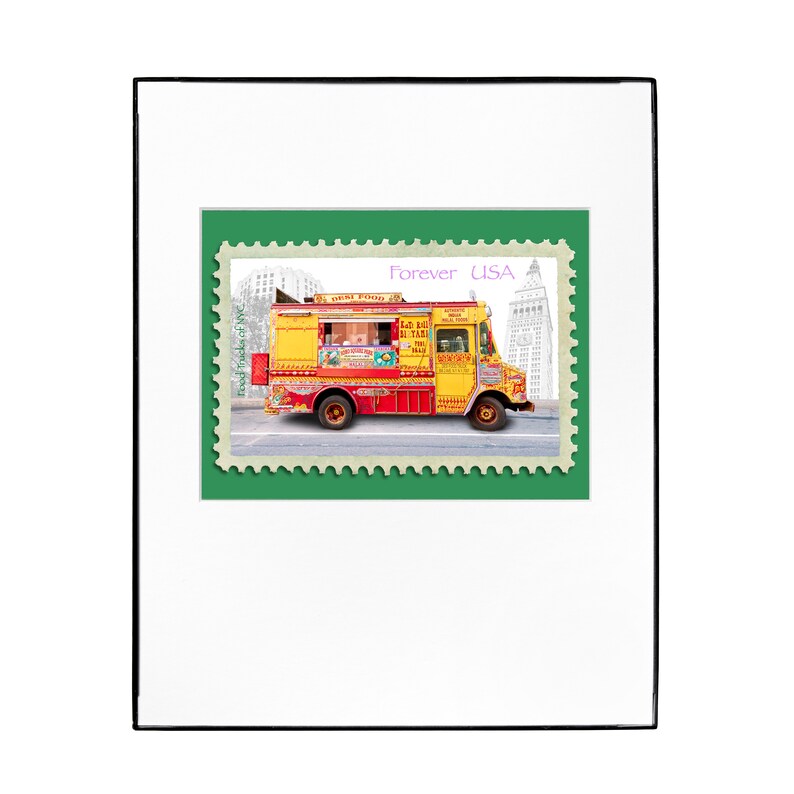 Desi Food Truck, Indian cuisine, NYC, 8x10 Frame, Mat included, Photographic Silver Halide composition print, Food Truck Stamp series image 1