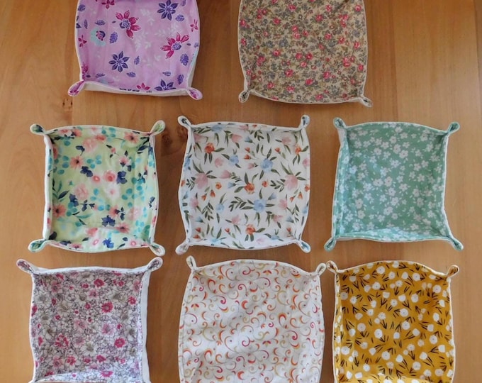 Quilted Cotton Fabric Tray: Small Catchall Storage - 5" x 5"