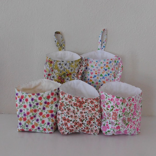 Small Hanging Fabric Quilted Basket/ Desktop Storage/Tabletop Washable Fabric Storage Container/Mini Cotton Basket/Office or Kitchen Storage