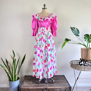 1980’s Floral Blouse and Skirt Set - Size Medium