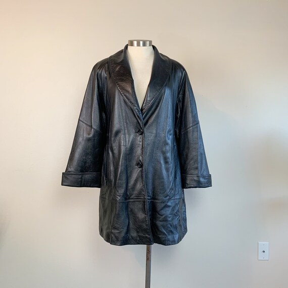 Givenchy 1990's Black Leather Belted Jacket Coat - image 1