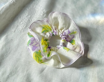Vintage Floral Handkerchief Scrunchie | Feminine Cottagecore Hair Tie | Handmade Hair Accessory