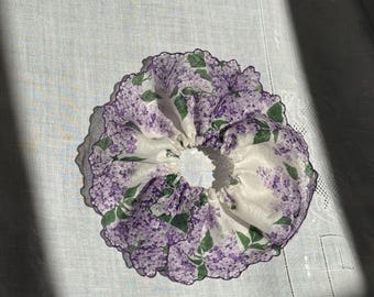 Large Vintage Floral Handkerchief Scrunchie | Feminine Cottagecore Hair Tie | Handmade Hair Accessory