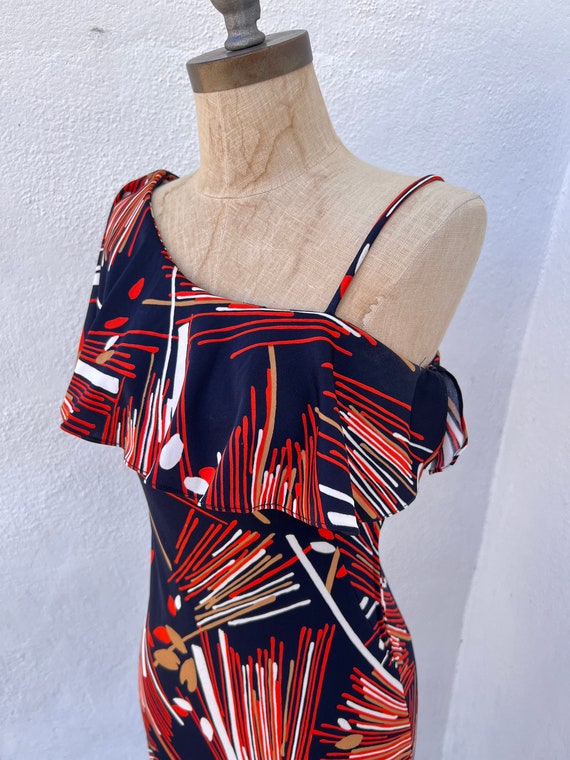 JACK HARTLEY, vintage 1970s evening gown dress, white jersey summer party dress