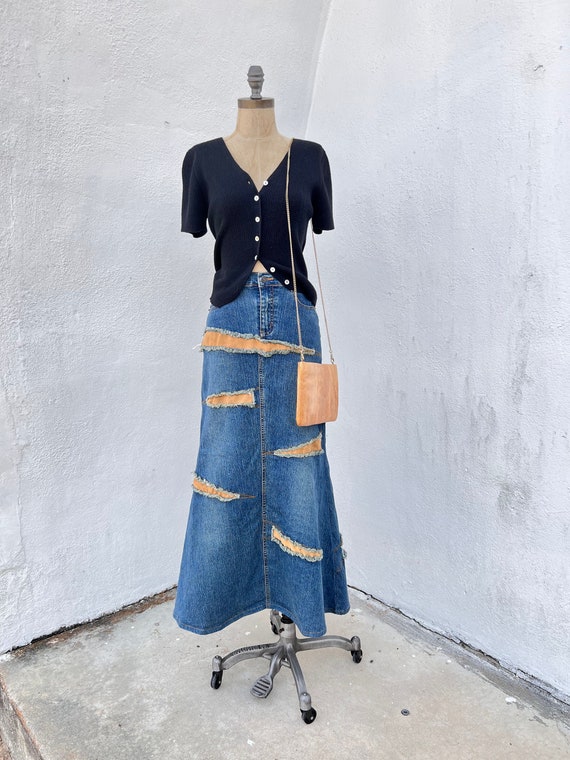 Y2K Denim and Faux Suede Skirt