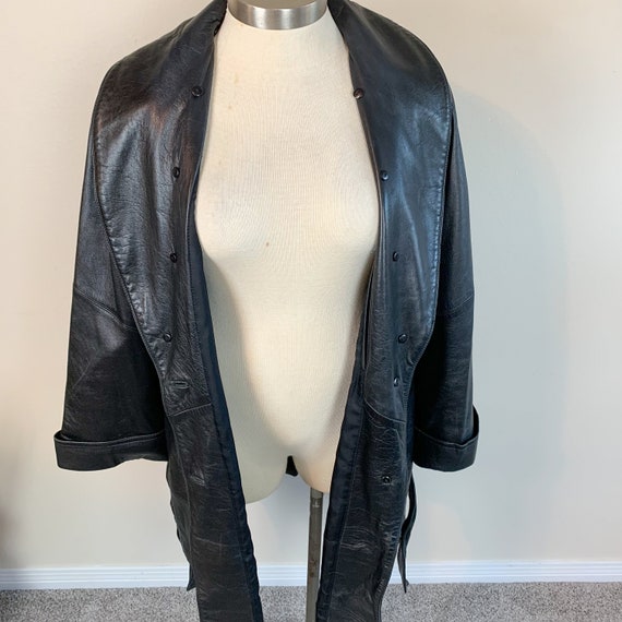 Givenchy 1990's Black Leather Belted Jacket Coat - image 5