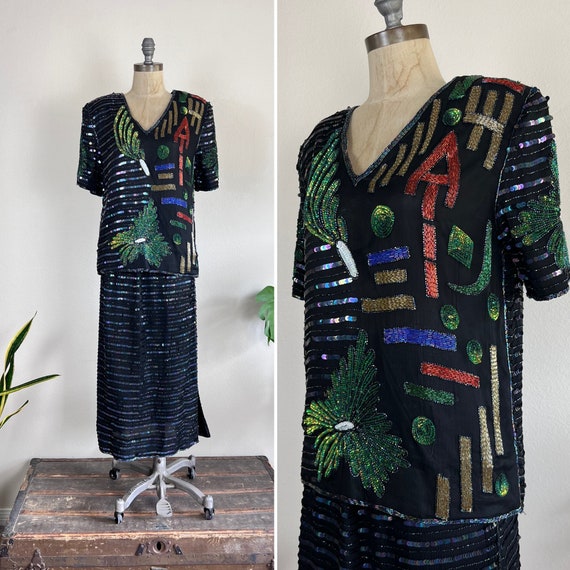 1980’s Sequin Beaded Top and Skirt Set by Rambob F