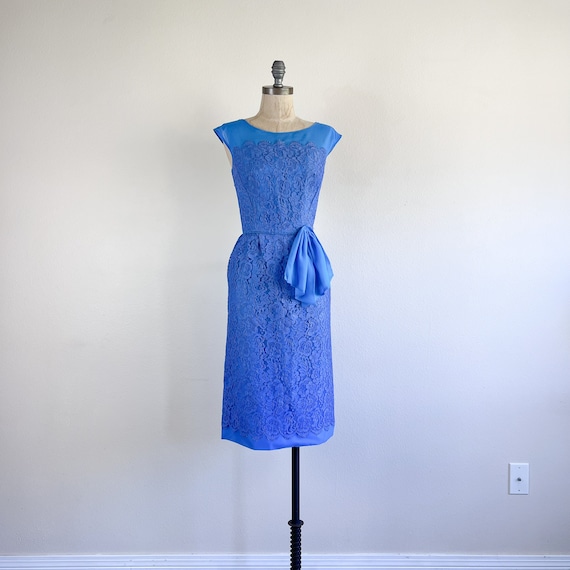 1950's Periwinkle Lace Wiggle Dress - image 1