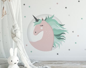 Unicorn wall decal Pink Mint / Girls Nursery / horse hanging / Kids room Wall Art / Girl's room decoration / Nursery Decal Sticker for girl