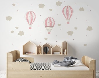 Hot Air Balloon Nursery Decor, Hot Air Balloons Wall Decal, Nursery Wall Decals Natural Beige Pink, Balloon Kid's Room, Vinyl Peel and Stick