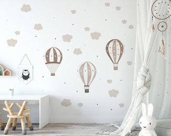 Wall Decal Hot Air Balloons, Beige kids room Decor, Natural Nursery Decor, Gender Neutral Decor, Wall Sticker Balloon, Vinyl Peel and stick