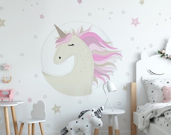 Unicorn wall sticker, Minimalism wall decor for child's room, Pink Pegasus Wall Decal Nursery, Girl Gift Birthday Horse, Pony Peel and Stick