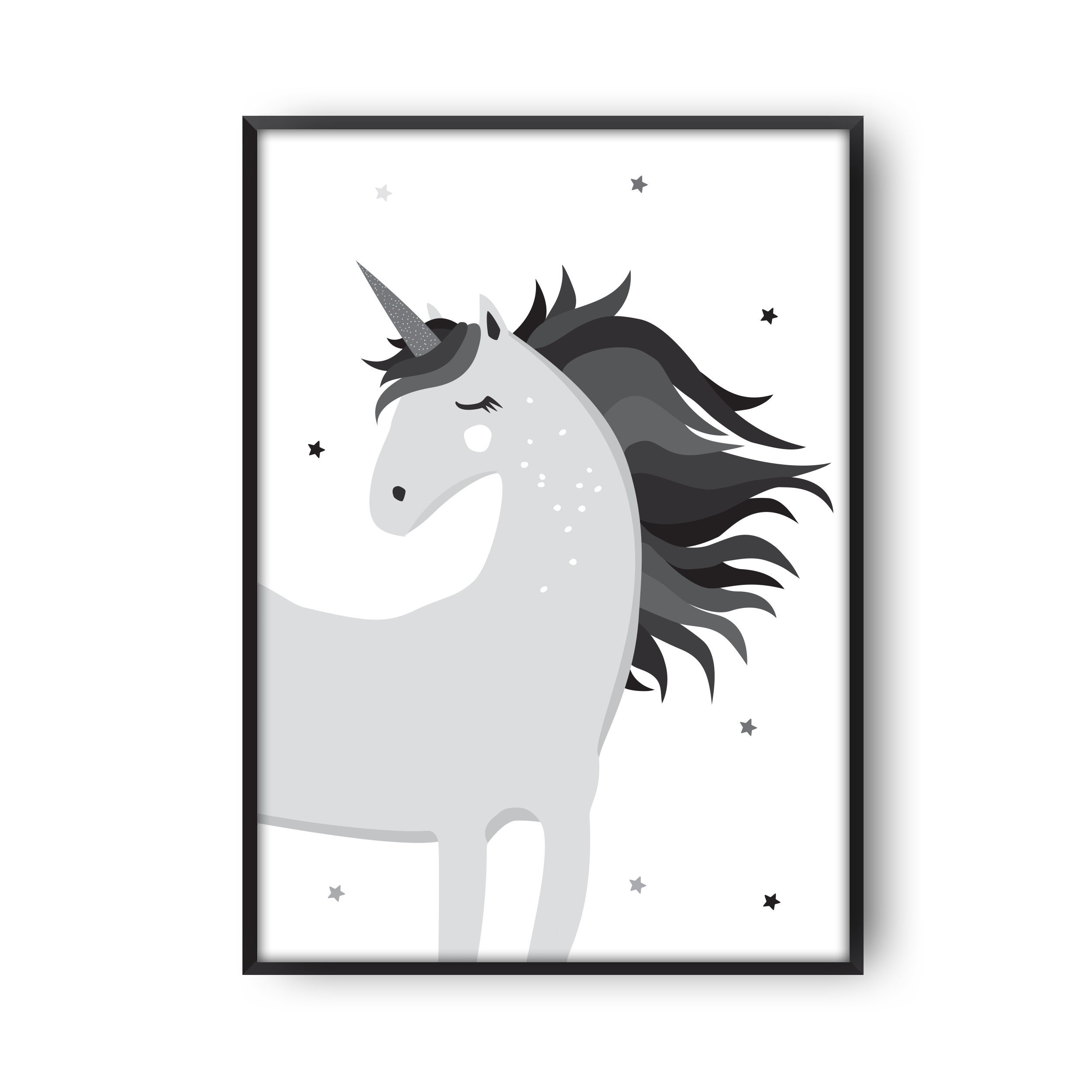 Poster DIGITAL DOWNLOAD Black White Grey Unicorn Wall decor Etsy