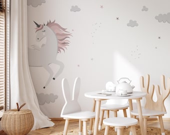 Unicorn Decal Door, Unicorn Wall Art, Pink Nursery Decor, Horse Girls Room Decor, Magic Pony Wallpaper, Pegasus Kids Room, Peel and Stick