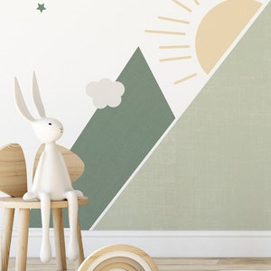 Autocollant mural montagnes et ballons, couleur naturelle, Beige, marron, vert, minimalisme, décoration murale pour chambre de bébé, vinyle facile à laver image 7