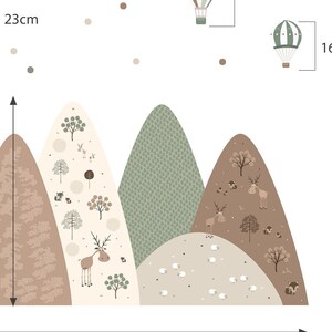 Góry Naklejka ścienna, Zieleń Brązowy Naturalna Dekoracja maluch, pokój dziecka fototapeta, dziewczyna Las Tapeta, Kropki Mural winyl Zwierzęta
