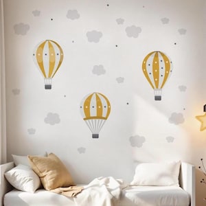 Hot Air Balloons Removable Wall Decals for Nursery, Rental Friendly Baby Room Decor Without Drilling
