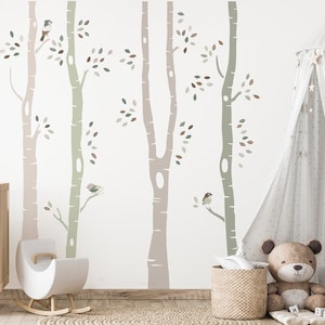 Large Birch trees wall decal, nursery wall decal, forest wall sticker, kids wall decal, natural wall Sticker, Kids room wallpaper baby mural