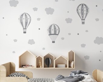 Autocollant mural ballons gris décoration chambre d'enfant, minimalisme mural chambre de garçon naturel, feuille adhésive vinyle chambre d'enfant