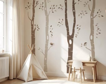 Birch Tree Decal Kid Room Birch Branch Wall Decal Forest Natural Nursery Decor Forest Wallpaper Boy Woodland wall Sticker Peel and Stick