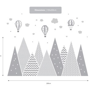 Mountains & Balloons Wall Decal Grey Hills Children's Room Decoration Baby Stars Boy Girl Hills Wallpaper Child Sticker Clouds Mural image 6