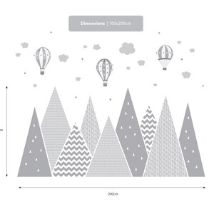 Mountains & Balloons Wall Decal Grey Hills Children's Room Decoration Baby Stars Boy Girl Hills Wallpaper Child Sticker Clouds Mural zdjęcie 6