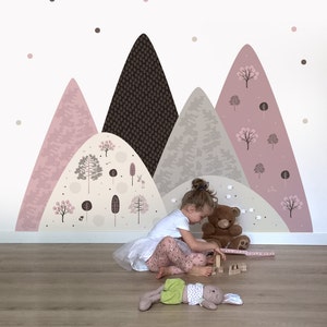 Wandtattoo Berge Kinderzimmer, Natur Kinderzimmer Deko, Wald Tapete Mädchen, Tier Wandtattoo, Wanddeko Berge Tapete