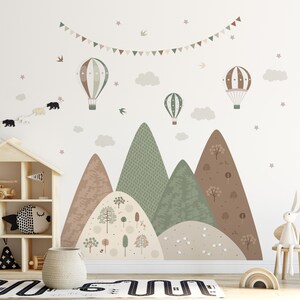 Góry Balony girlanda naklejka ścienna pokój dziecka Naturalne kolor dekoracje pokój niemowlaka dekoracje boho tapeta sypialnia mural dziecko