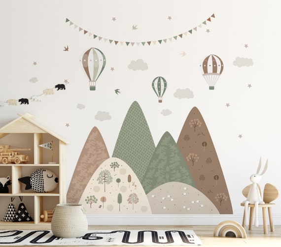 Góry Balony girlanda naklejka ścienna pokój dziecka Naturalne kolor dekoracje pokój niemowlaka dekoracje boho tapeta sypialnia mural dziecko