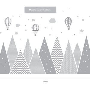 Mountains & Balloons Wall Decal Grey Hills Children's Room Decoration Baby Stars Boy Girl Hills Wallpaper Child Sticker Clouds Mural zdjęcie 9