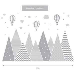 Mountains & Balloons Wall Decal Grey Hills Children's Room Decoration Baby Stars Boy Girl Hills Wallpaper Child Sticker Clouds Mural image 8
