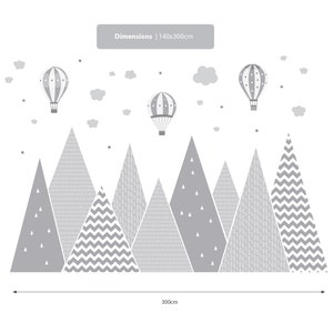 Mountains & Balloons Wall Decal Grey Hills Children's Room Decoration Baby Stars Boy Girl Hills Wallpaper Child Sticker Clouds Mural zdjęcie 8