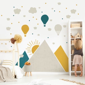 Modern Minimalist Mountains Wall Sticker Natural Ocher Yellow Beige Dark Green Nursery Decor Baby Room Mural Removable Vinyl Easy Wash Decal