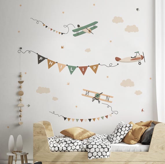 Autocollant Mural Avion (aeroplane) - Décoration Chambre Enfant, Nursery, Moderne, Neuf
