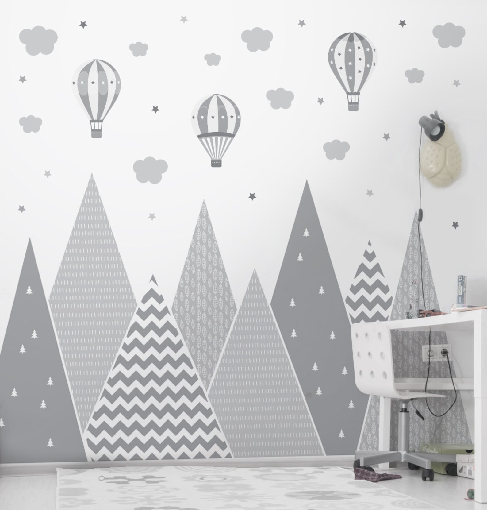 Mountains & Balloons Wall Decal Grey Hills Children Room Decor Etsy