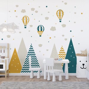 Mountain Wall Decals for Kids Room, Montessori Learning Space Decor, Nature Wall Sticker for Creative Child Environment