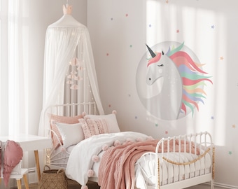 Unicorn Wall Decal Kids room, Pegasus wall sticker, Pink nursery decor, Unicorn sticker Colorful nursery, Vinyl peel and stick