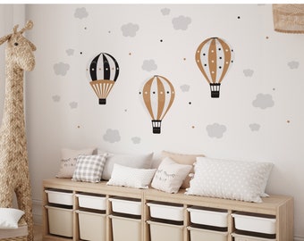 Wall Decal Hot Air Balloons, Beige kids room Decor, Natural Nursery Decor, Gender Neutral Decor, Wall Sticker Balloon, Vinyl Peel and stick