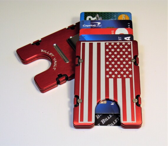RFID Protection AMERICAN FLAG red Billet Aluminum Wallet//Credit Card Holder