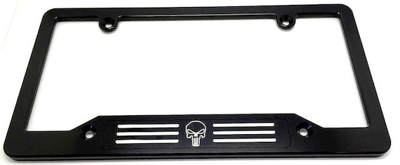HMC Billet License Plate Frame Black Anodized AMERICAN FLAG PUNISHER BSNP