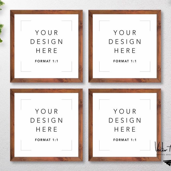 Set of 4 SQUARE Wood Frames Mockup, Nursery Mockup, PICTURE FRAME, Photo Frame,  Square Frame, Commercial use, Frame, Square Picture Frame