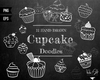 CUPCAKE Clipart, Doodle Cupcakes Clip Art, Cupcake Clip Art, png, eps, BIRTHDAY CLIPART, Doodles, Cupcake svg, Cupcake Toppers, Cupcakes