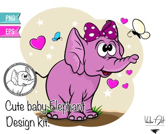 Cute Baby Elephant Clipart Set, Nursery Animal clipart, Baby Shower, DIGITAL File, Design Set Clip Art, illustration, EPS files, PNG files